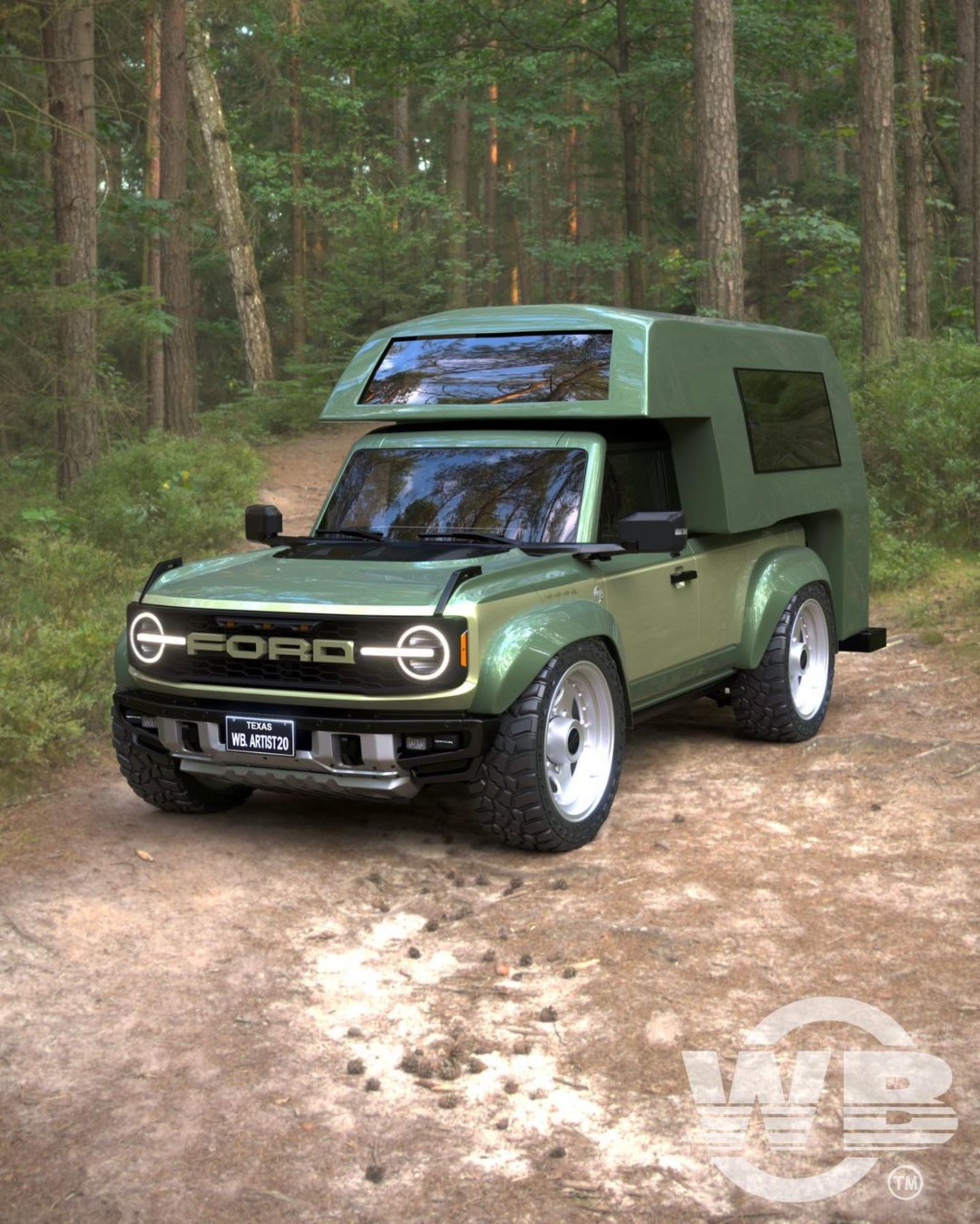 Ford Bronco Rendered In Camper Form With Wide Bodykit And Air Suspension