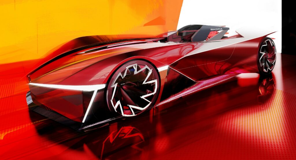  Skoda Vision GT Teased As A Virtual Electric Racecar With Active Aero