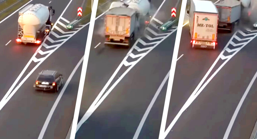  Truck Driver Stupidly Stops On Highway After Missing Exit Triggering Chaotic Crash