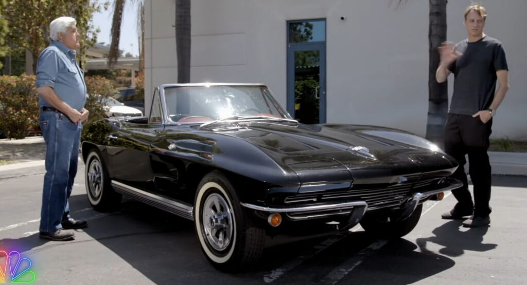  Tony Hawk Shows Jay Leno His Futurized Tesla-Powered 1964 Corvette EV