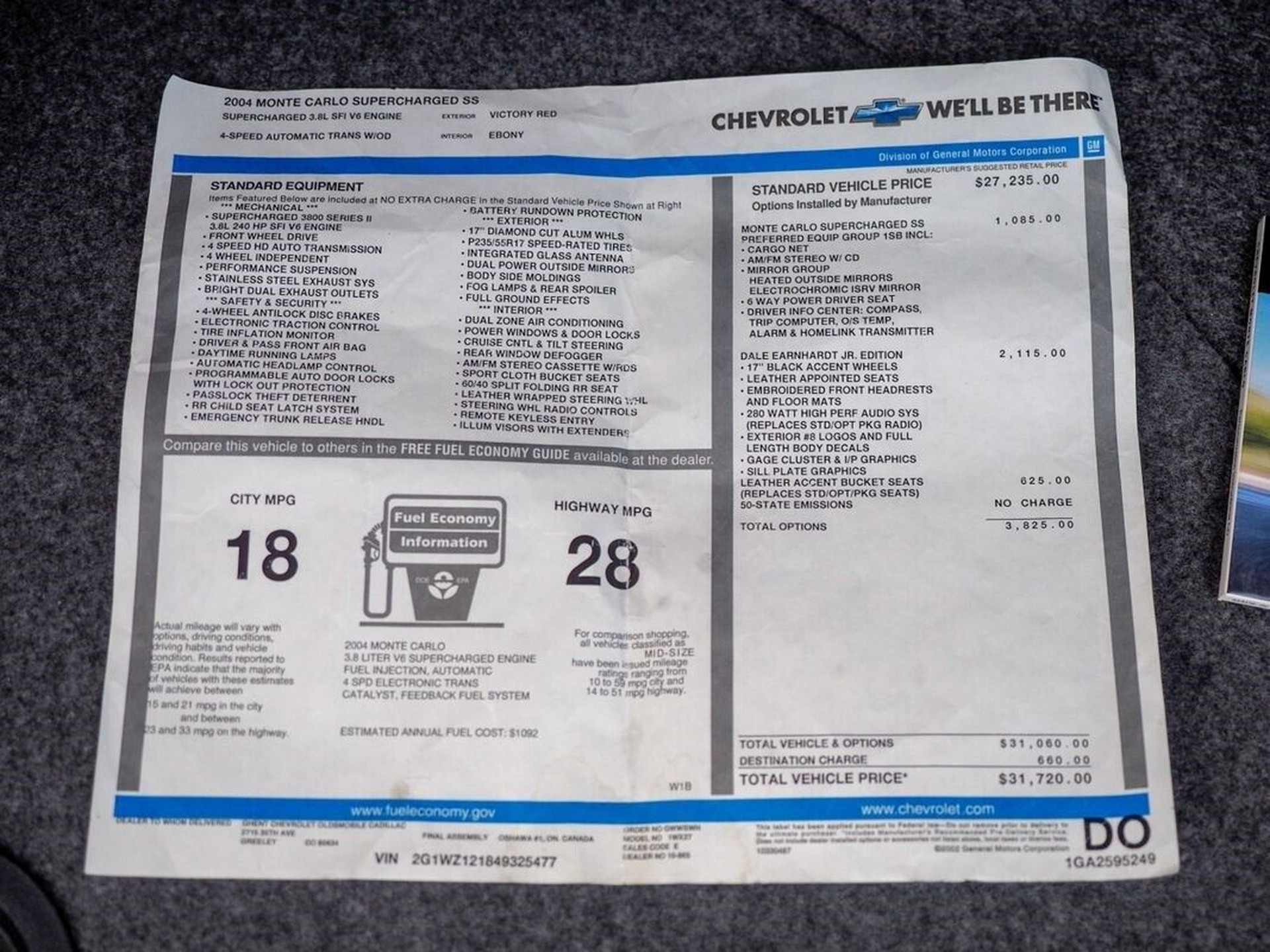 Very Rare, Very Dull 2004 Chevy Monte Carlo SS Dale Earnhardt Jr. Edition Was Inexplicably Preserved For 18 Years