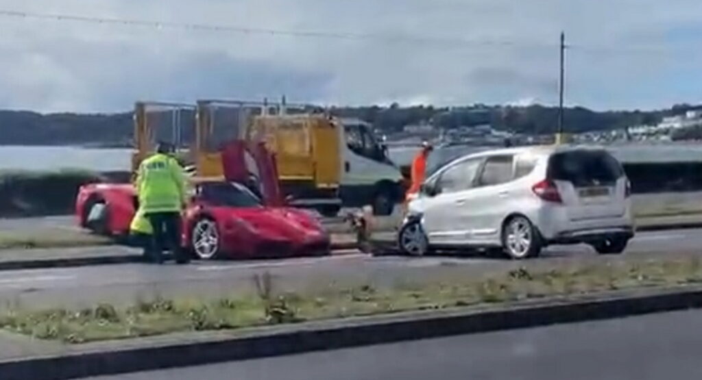  Ferrari Enzo Spins Across The Road, Crashes Into Honda While Being Delivered To New Owner