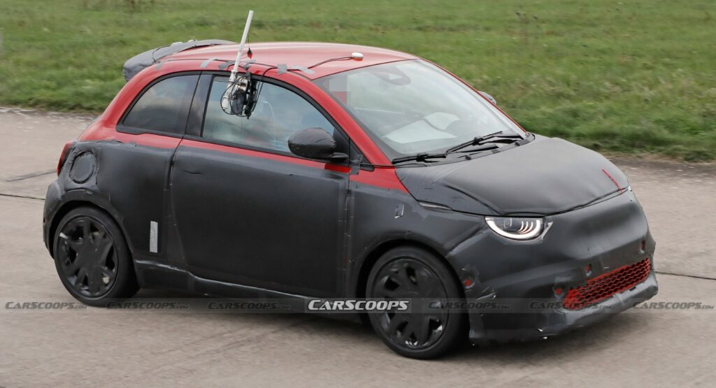  Abarth Version Of The Fiat 500 EV Spied Trying To Hide Its Redesigned Bodykit