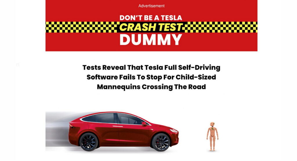  Organization That Said Tesla FSD Failed To Avoid Child Dummy Runs Full Page Ad In NYT