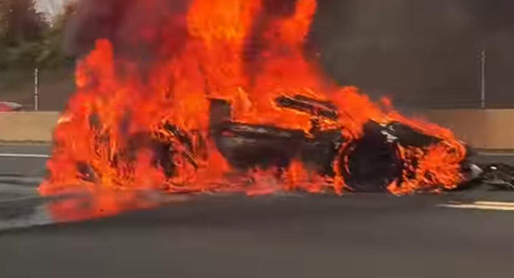  Chrome Pink Lamborghini Aventador SVJ Destroyed After Crashing And Catching Fire