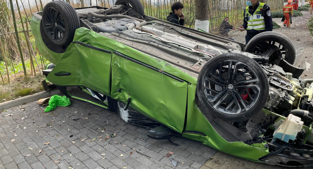  MG6 Flips After Hitting Tesla Model 3 In China With ‘Brake Failure’ Bumper Sticker
