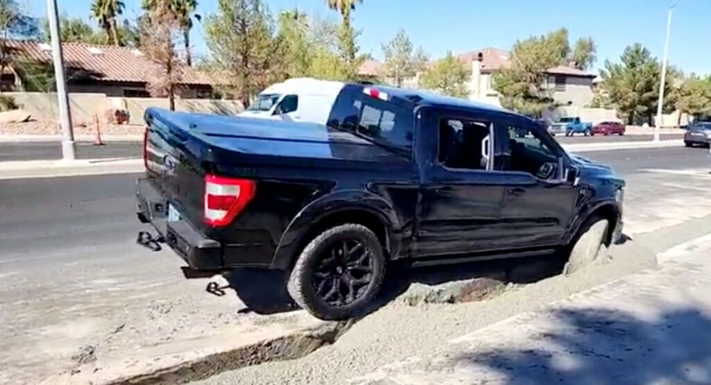  Shelby F-150 Driver Won’t Stop Till It’s Broke After Getting Stuck In Concrete