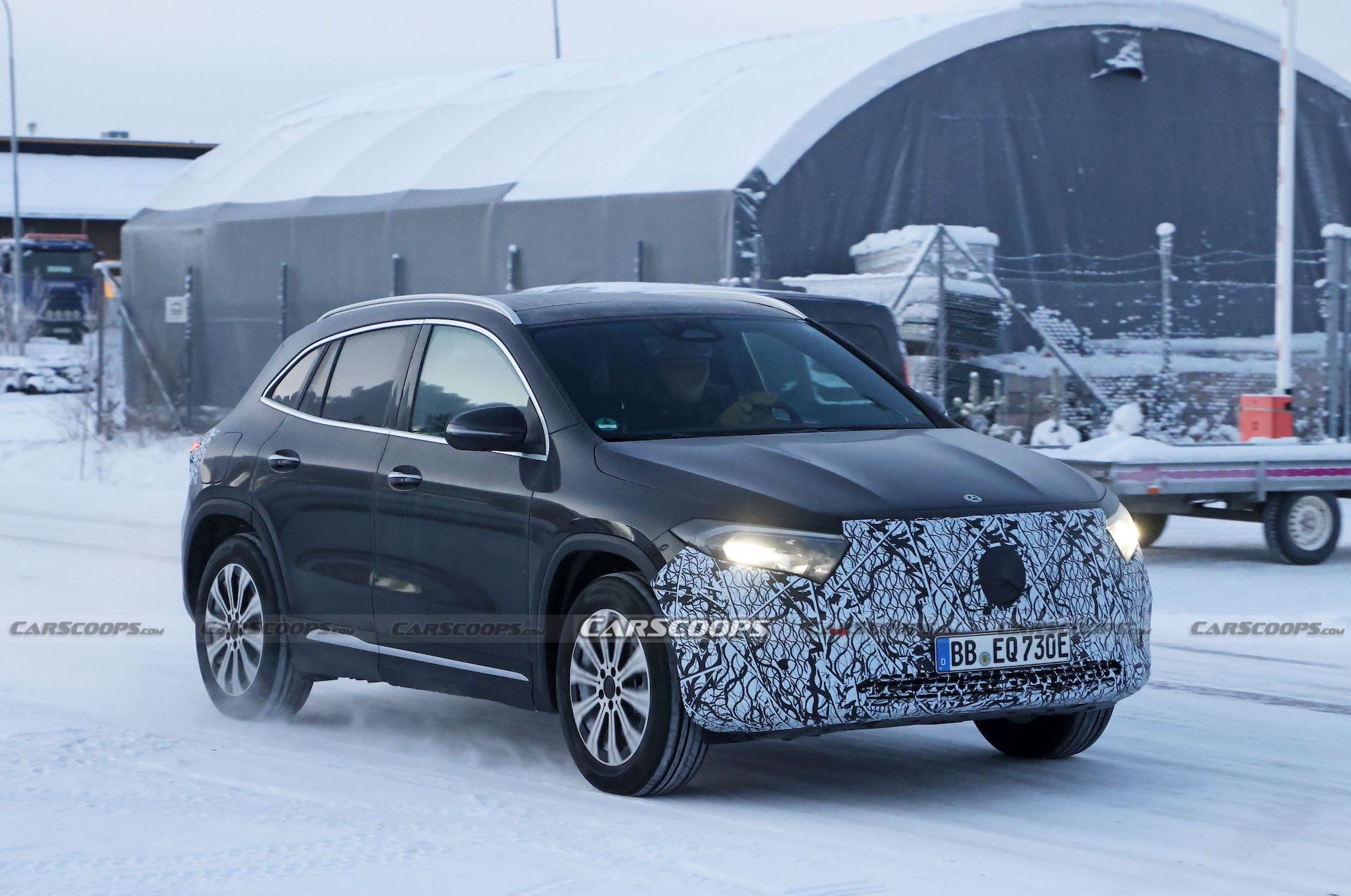 Facelifted Mercedes EQA Prototype Wears Camo Balaclava For Icy Winter Test