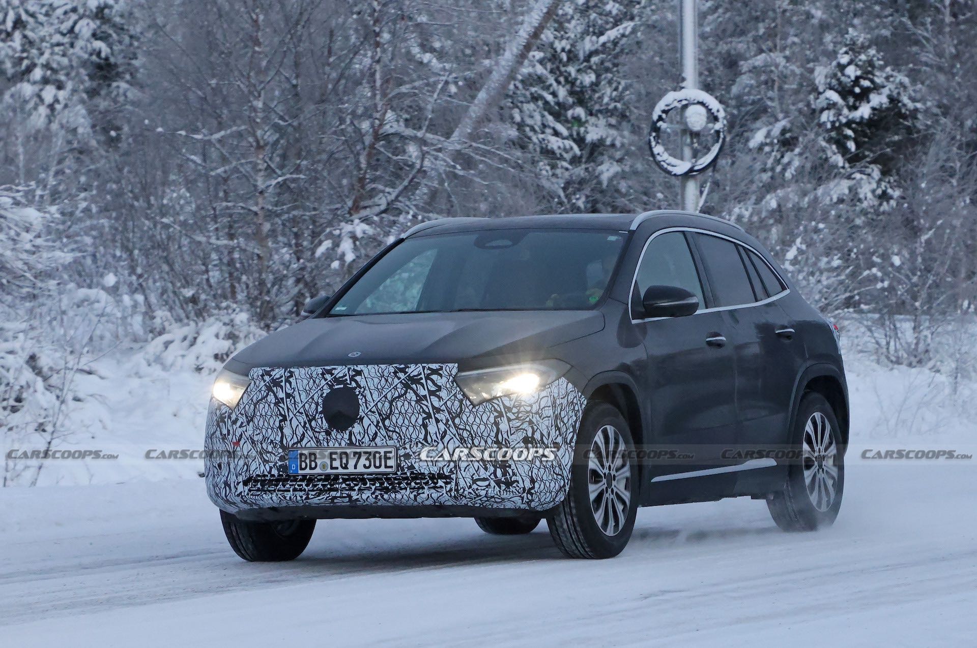 Facelifted Mercedes EQA Prototype Wears Camo Balaclava For Icy Winter Test
