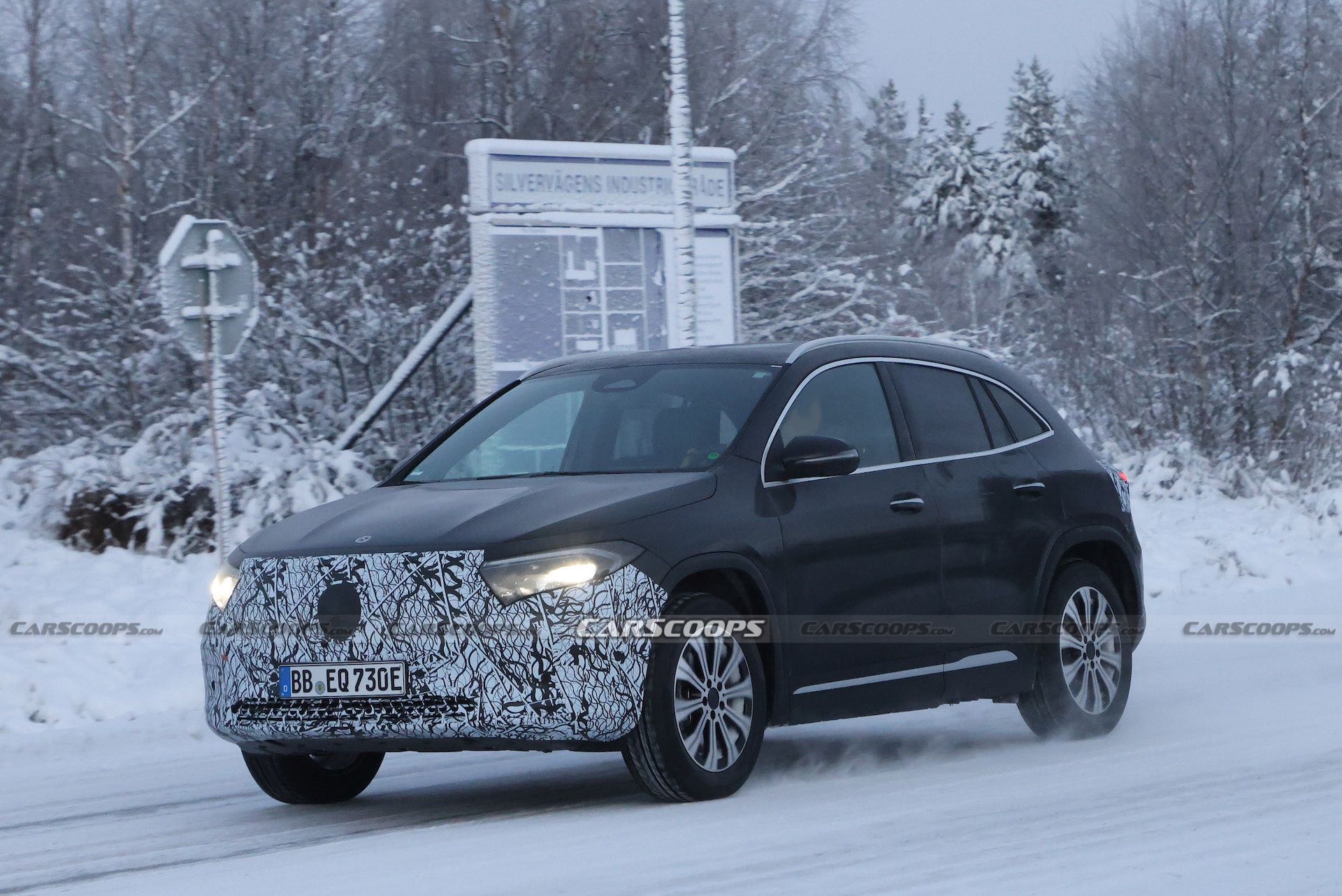 Facelifted Mercedes EQA Prototype Wears Camo Balaclava For Icy Winter Test
