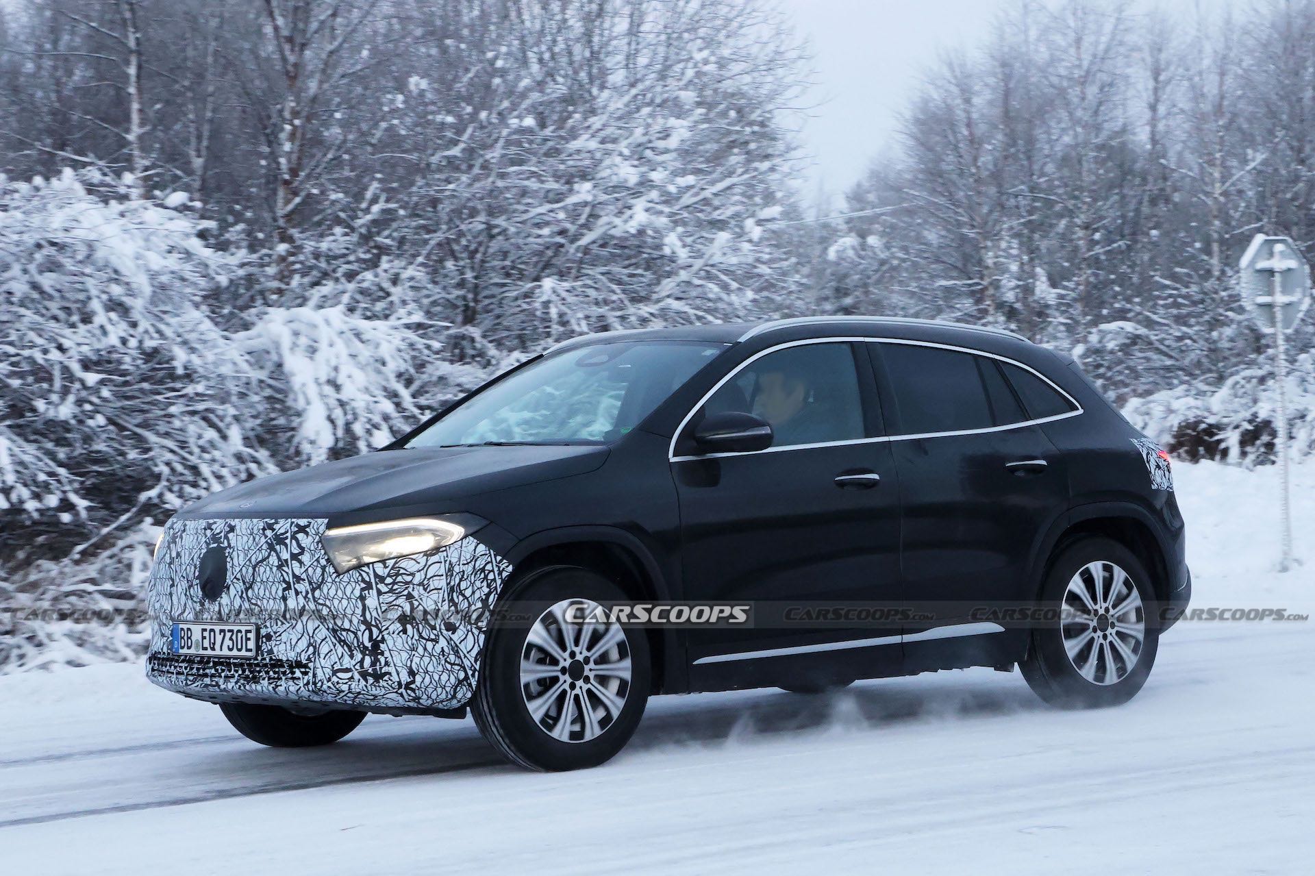 Facelifted Mercedes EQA Prototype Wears Camo Balaclava For Icy Winter Test
