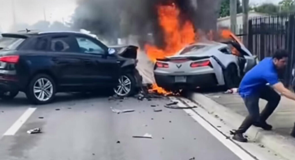  Corvette Spits Out Engine And Catches Fire In California