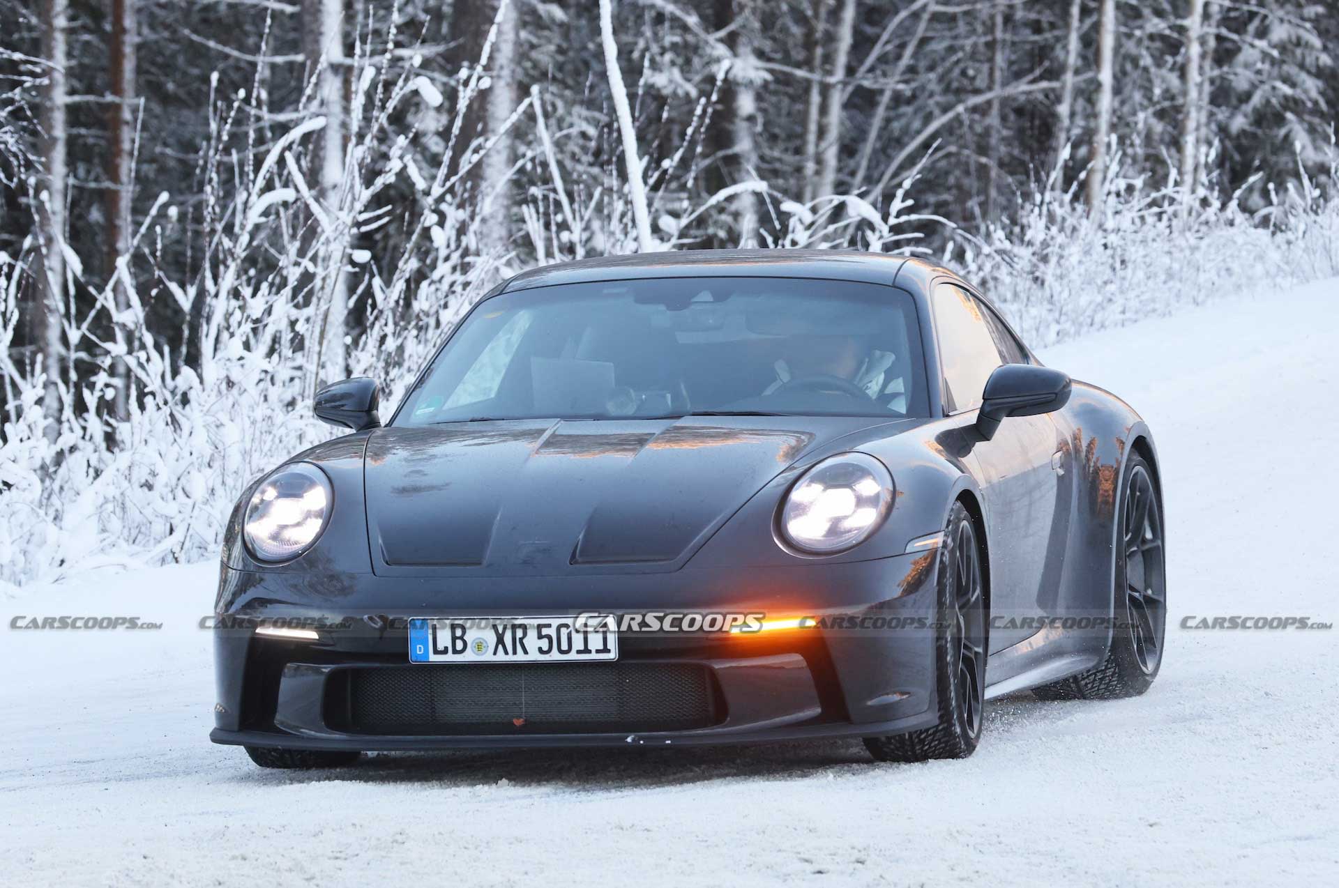 Facelifted 2024 Porsche 911 GT3, Touring And New ST Spotted Holding Their Own Winter Sports Festival