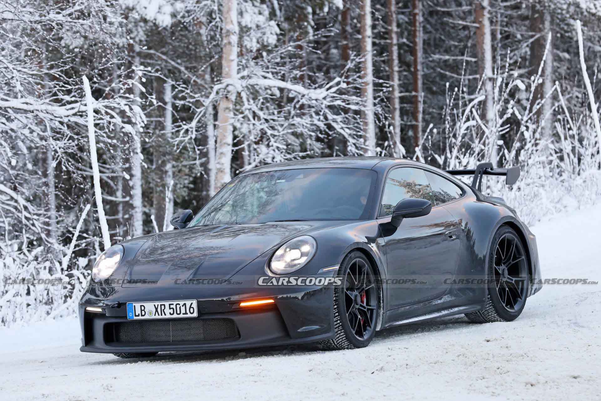 Facelifted 2024 Porsche 911 GT3, Touring And New ST Spotted Holding Their Own Winter Sports Festival