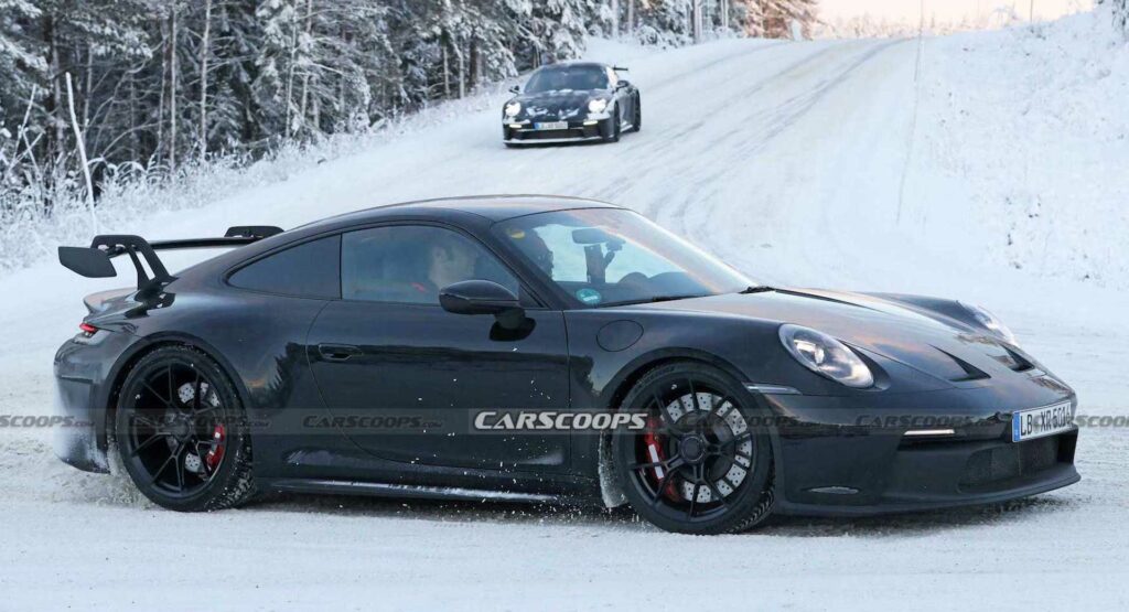  Facelifted 2024 Porsche 911 GT3, Touring And New ST Spotted Holding Their Own Winter Sports Festival