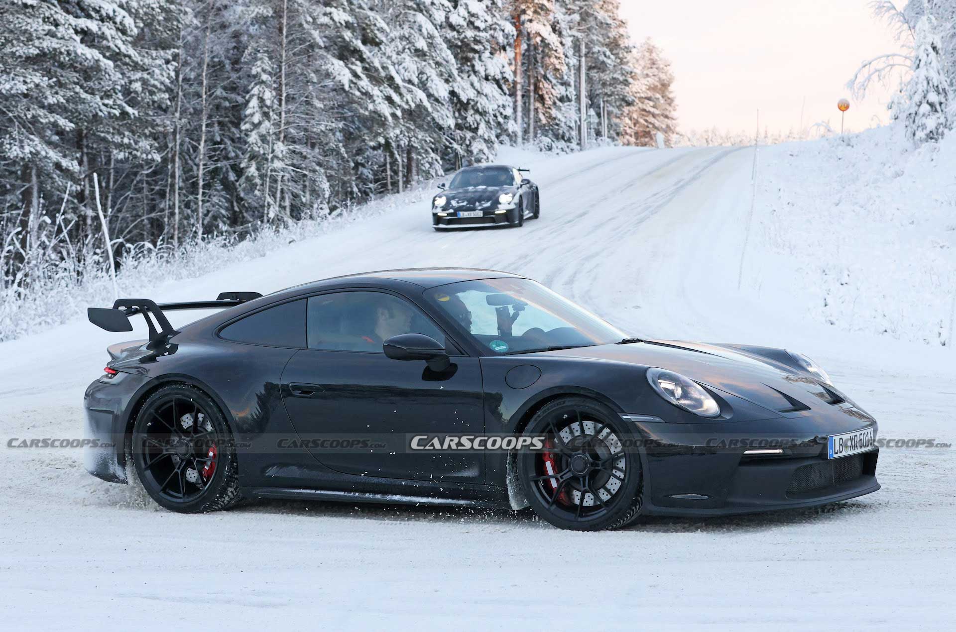 Facelifted 2024 Porsche 911 GT3, Touring And New ST Spotted Holding Their Own Winter Sports Festival