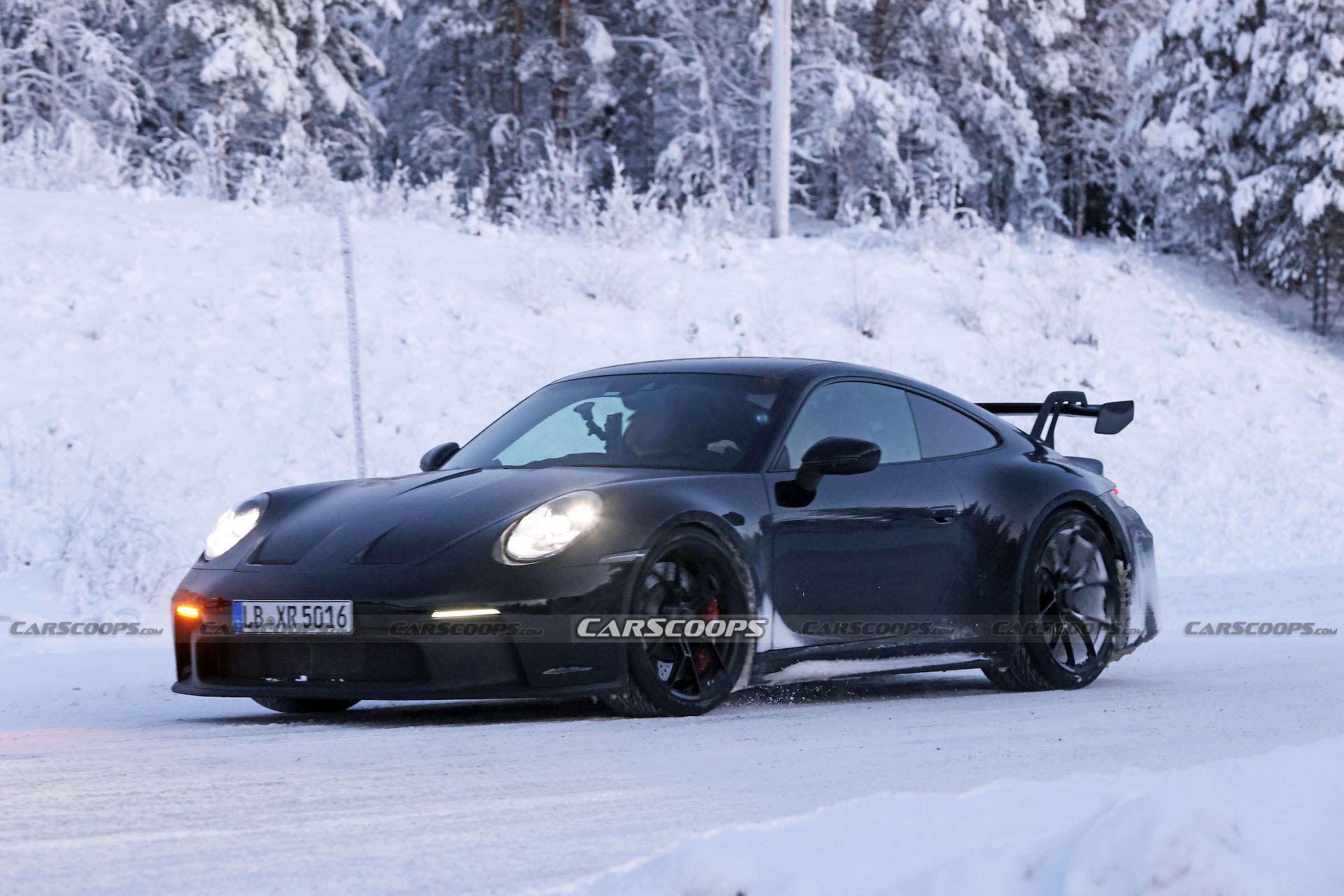 Facelifted 2024 Porsche 911 GT3, Touring And New ST Spotted Holding Their Own Winter Sports Festival