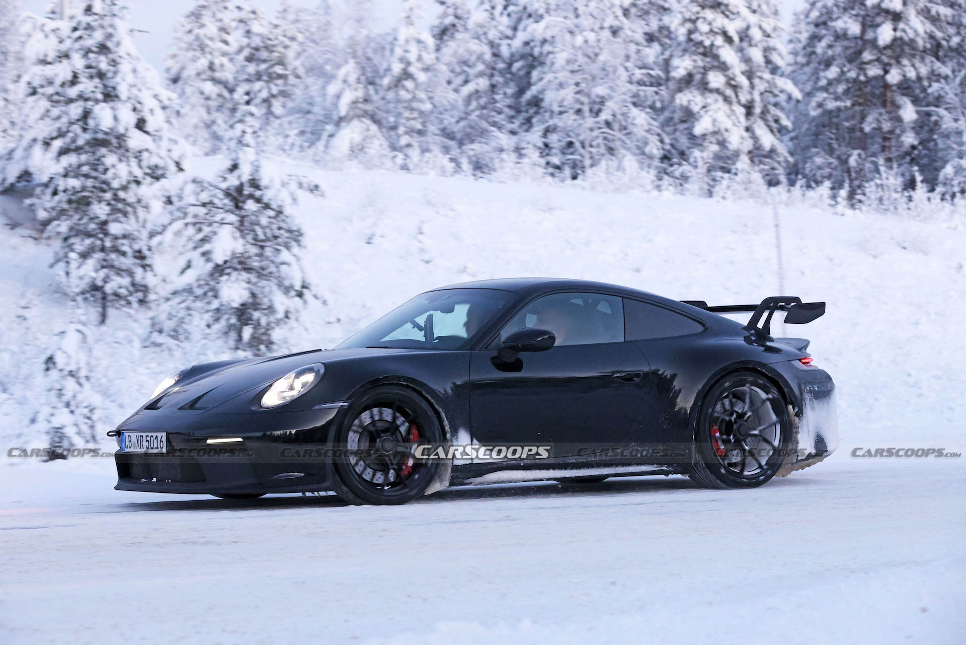 Facelifted 2024 Porsche 911 GT3, Touring And New ST Spotted Holding Their Own Winter Sports Festival