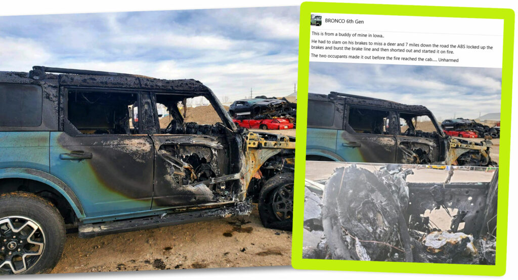  Ford Bronco Burns To A Crisp After Alleged Braking Malfunction Causes Short