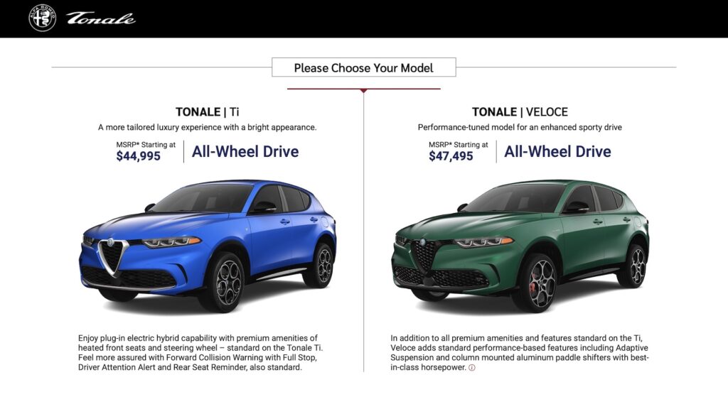  2023 Alfa Romeo Tonale PHEV Priced From $44,995 In US, $14k More Than Dodge Hornet