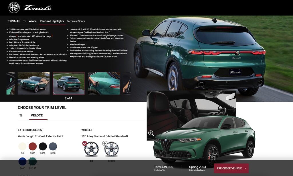  2023 Alfa Romeo Tonale PHEV Priced From $44,995 In US, $14k More Than Dodge Hornet