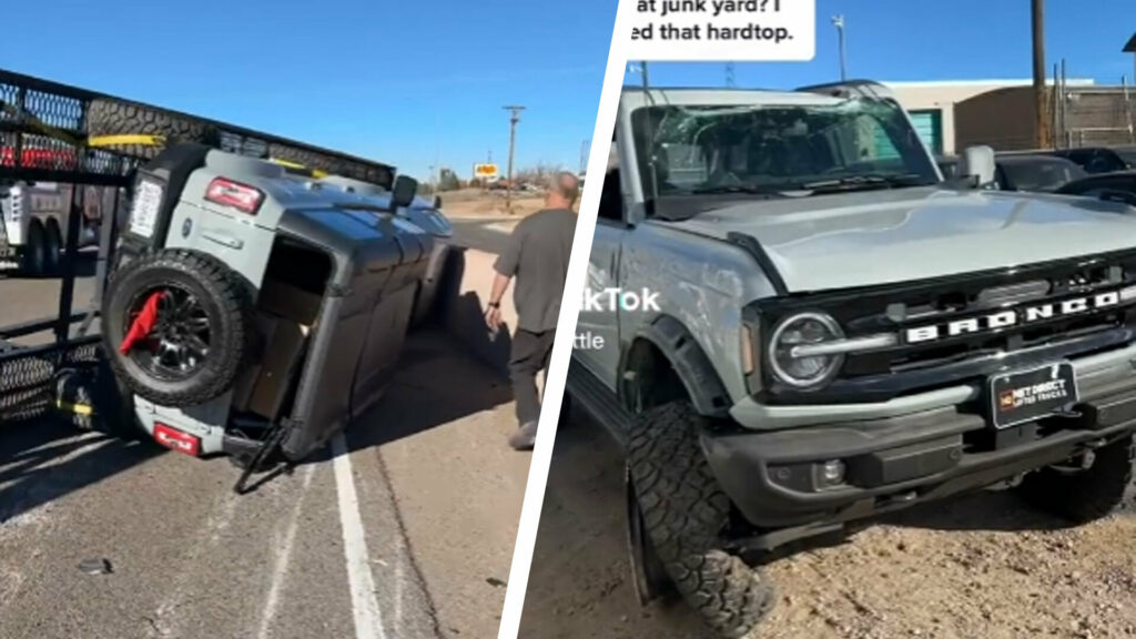 Car Hauler Flips Over, Takes Out New Ford Bronco In The Process