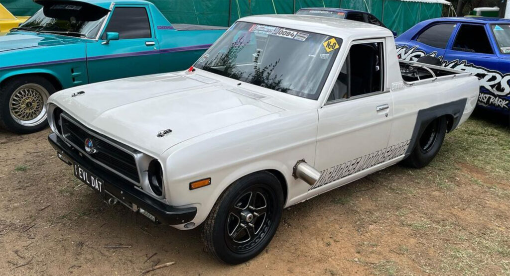  Innocent-Looking Datsun 1200 Ute Hides a Twin-Turbo Viper V10 Under Its Hood