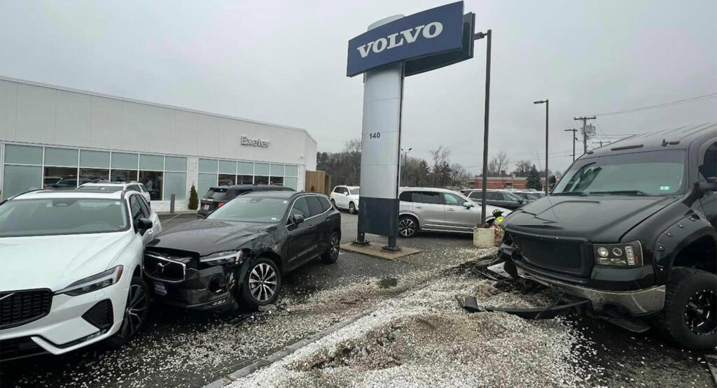  Pickup Driver Crashes Into Volvo Dealership Destroying Five Cars