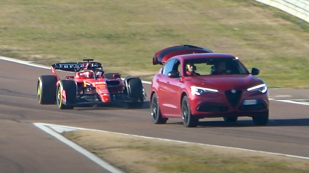  Watch A Ferrari SF-23 Play Cat And Mouse With An Alfa Romeo Stelvio