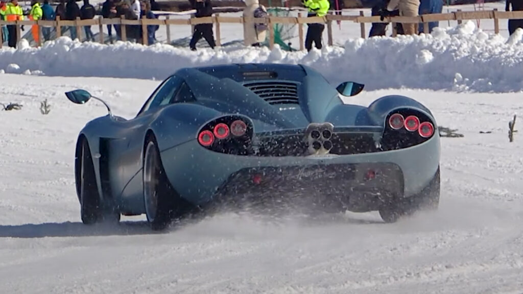  Try Not To Sweat As A Pagani Huayra Codalunga Goes Drifting On An Ice Track