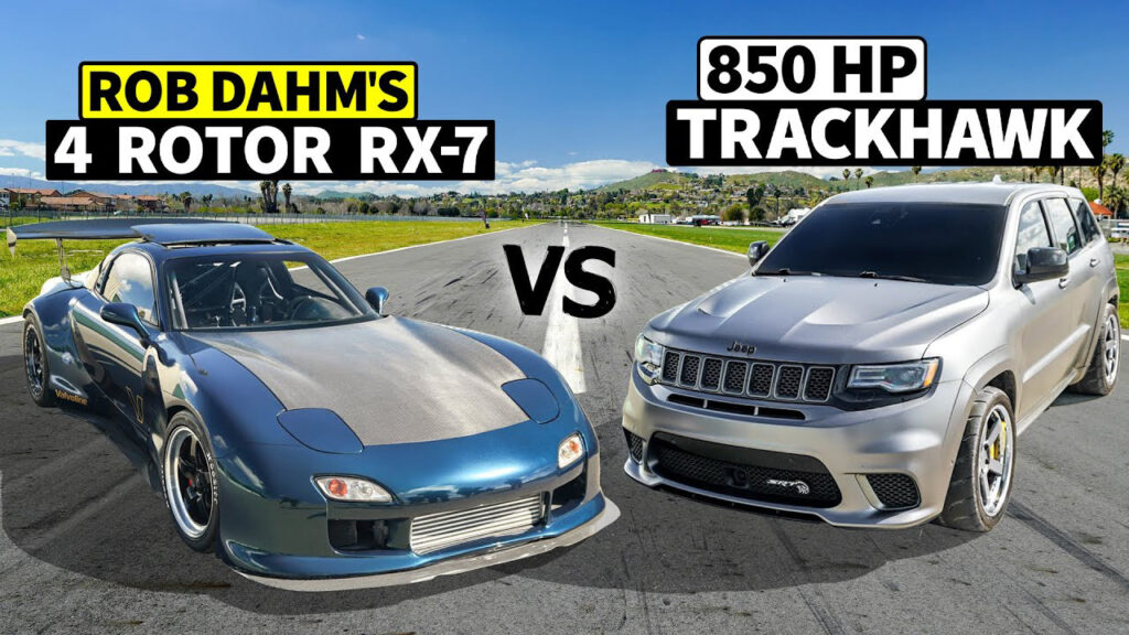 Four-Rotor Mazda RX-7 Takes On 850 HP Jeep Grand Cherokee