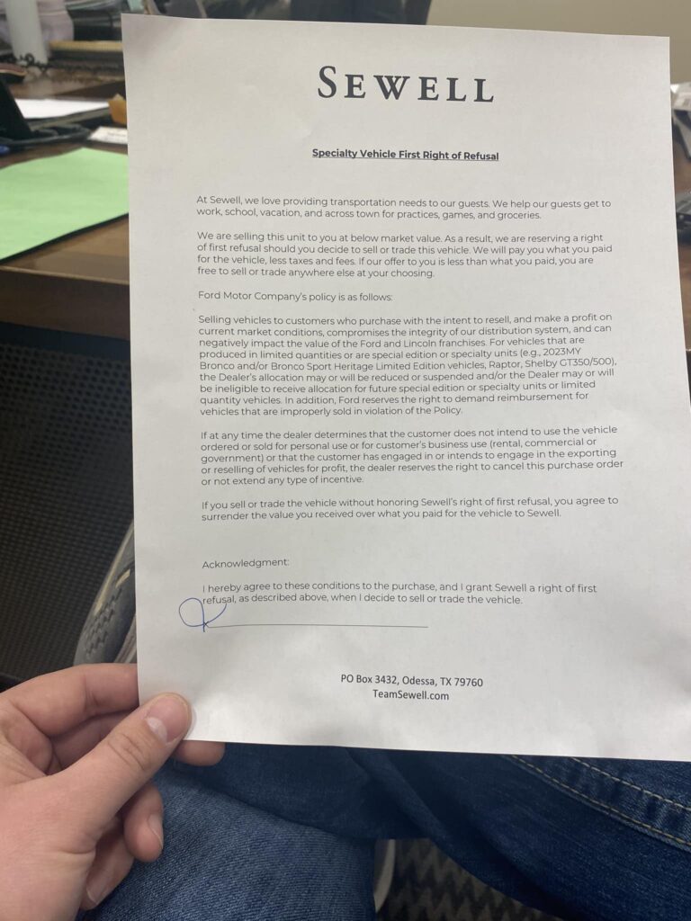  Ford Dealer Demands Resale Rights From New Bronco Raptor Buyer