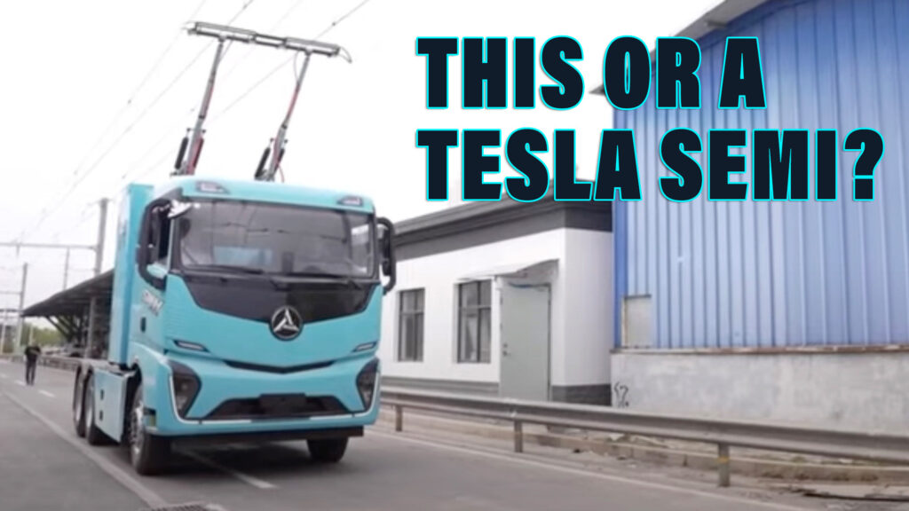  China’s New Electric Trolley-Trucks Draw Power From Overhead Wires Or A Battery