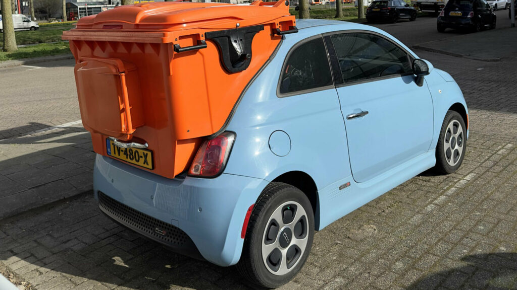  What Is This Fiat 500e Doing With A Garbage Bin Grafted To Its Rear-End?