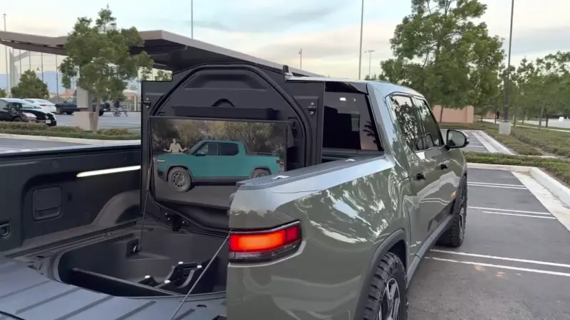  Rivian R1T With A Hidden Bed TV Is The Ultimate Tailgate Vehicle