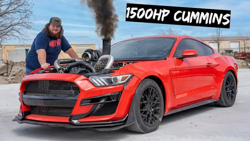  Diesel Power: Ford Mustang With A 1,500 HP Cummins Engine Is A Real Tire-Shredder