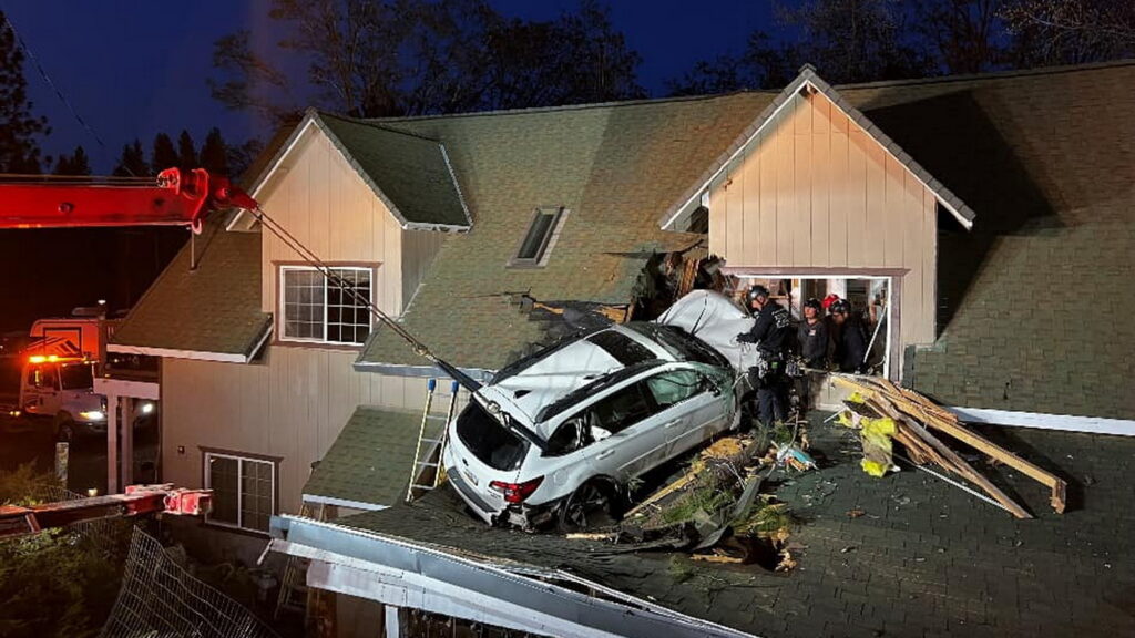  Gravity-Defying SUV Crashes Into Second Story Of Californian Home