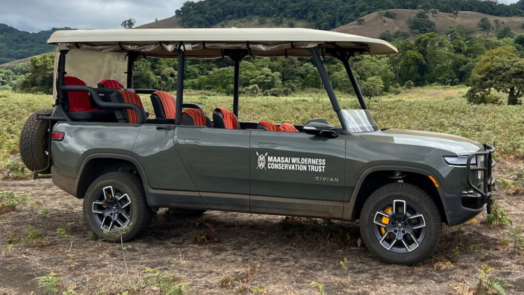  Rivian R1T Electric Pickup Converted To Open-Air Safari Vehicle In Africa