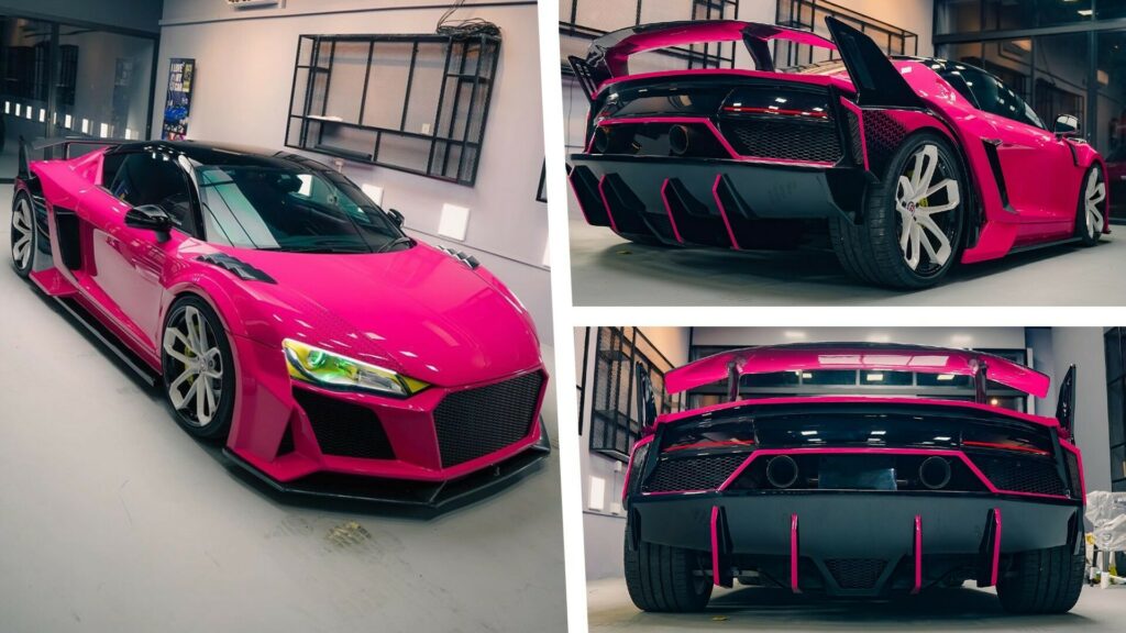  Audi R8 “Pinky” Has Wild Custom Bodykit With A Lamborghini Twist