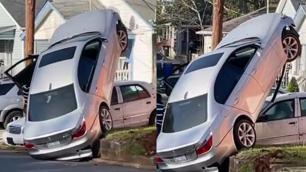  BMW 5-Series Ends Up Hanging In The Air After Bizarre Accident