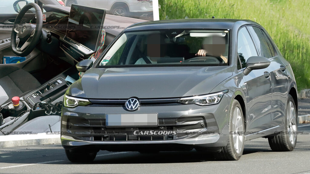  2024 VW Golf Spied With Minimum Camo Showing Its Redesigned Face