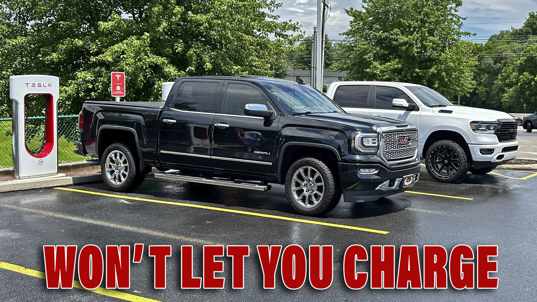 Tesla Superchargers ICE’d By Two Trucks In Pennsylvania Carscoops