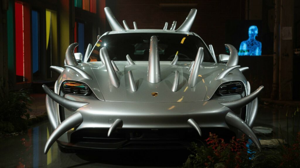  Porsche Taycan “Assasin” Art Car Has A Body Armor Of 73 Spikes