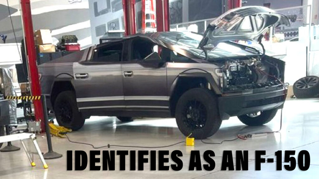  Joke’s On Tesla As Leaked Image Of Cybertruck In F-150 Lightning Wrap Reveals Feeble Frunk