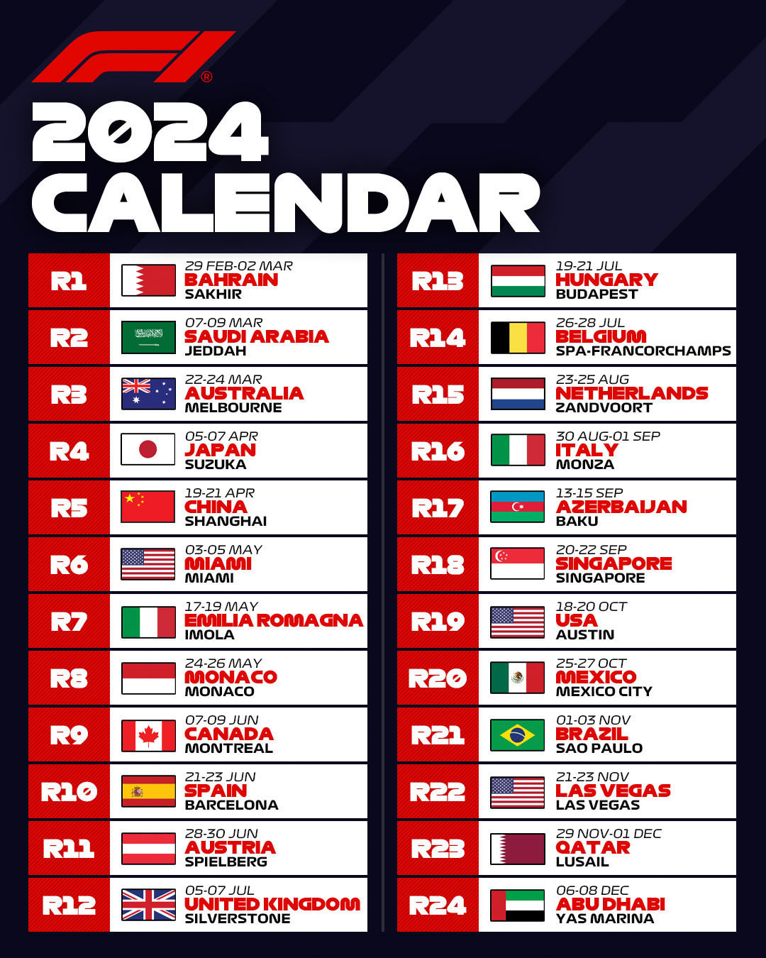 Календарь 2024 игр трактор. Календарь Formula 1 2024. Формула 1 2024 2023 2025. Календарь гонок f1 2024.
