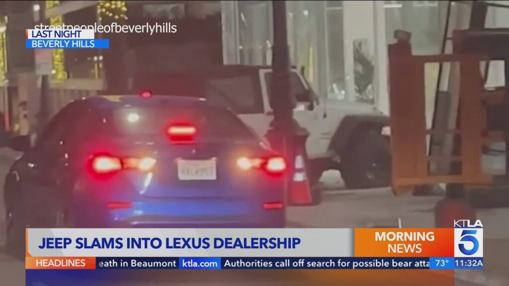  Jeep Wrangler Driver Smashes Into Beverly Hills Lexus Dealer Only To Abandon Their SUV