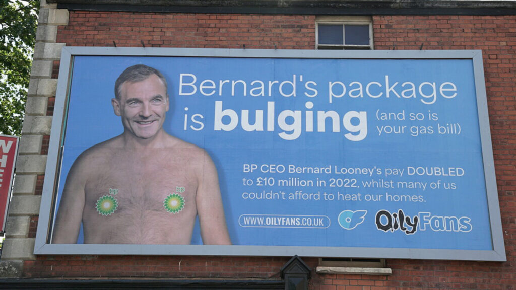  Spoof ‘OilyFans’ Billboard Calls Out BP Boss Over Package That Doubled In Size