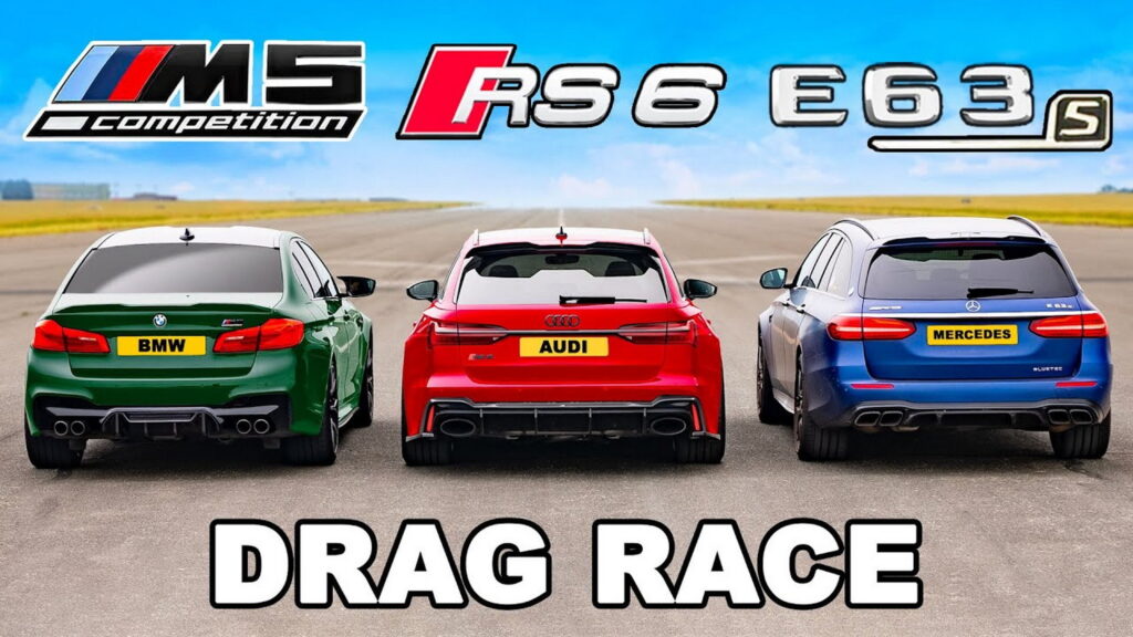  BMW M5 vs Mercedes E63 S AMG vs Audi RS6 In Tuned German V8s Drag Race