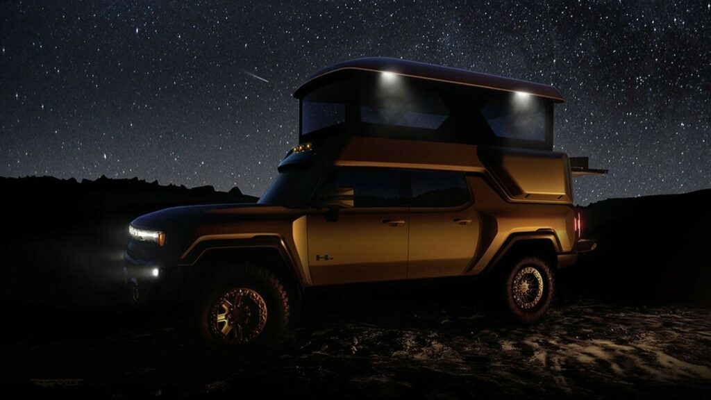  GMC And EarthCruiser’s Hummer EV Camper Features Pop-Up Tent And Solar Panels