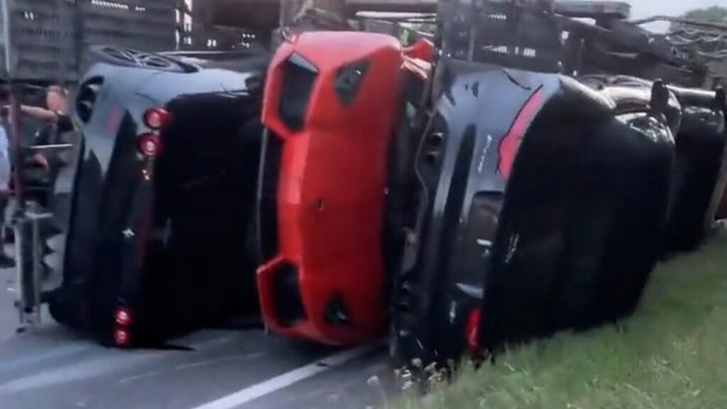  Transport Truck Flips With 10+ Supercars On Board